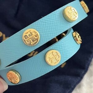 New Tory Burch Robin's Egg Blue Leather Miller Wrap Bracelet